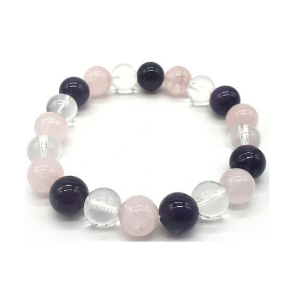 Bracelet Améthyste, Cristal, Quartz Rose perles 10mm -  Pierres Lithothérapie