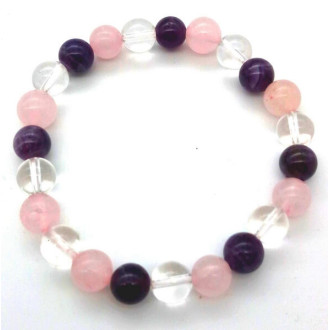 Bracelet Améthyste, Cristal, Quartz Rose perles 8mm -  Pierres Lithothérapie