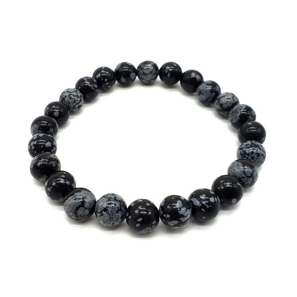 Bracelet Obsidienne Neige perles 8mm -  Pierres Lithothérapie