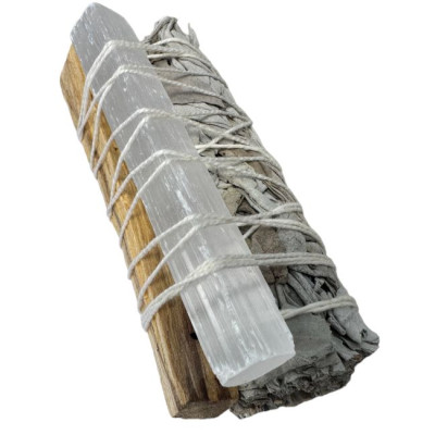 Ensemble purifiant sauge blanche, palo santo, sélénite 10 cm -  Encens en cônes