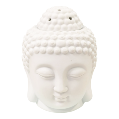 Brûle huile en céramique blanche tête de bouddha 14 cm