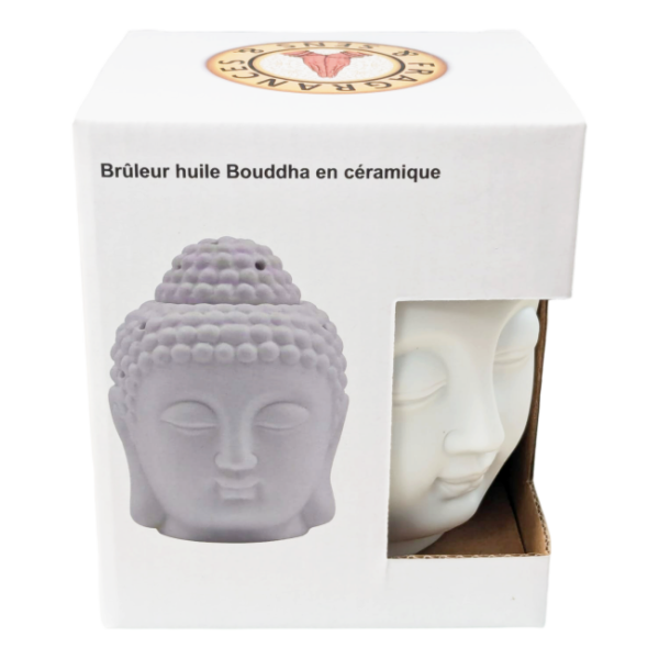 Brûle huile en céramique blanche tête de bouddha 14 cm