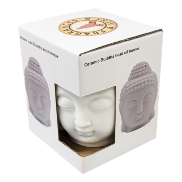 Brûle huile en céramique blanche tête de bouddha 14 cm