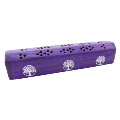 Porte encens grande boite violette motif arbre de vie