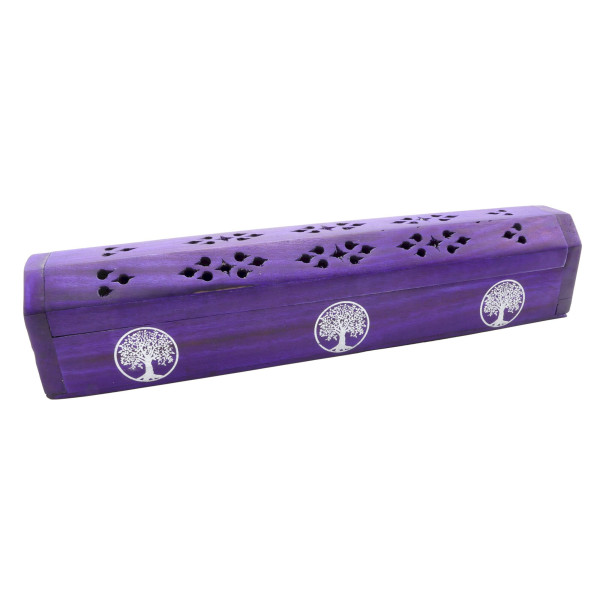 Porte encens grande boite violette motif arbre de vie