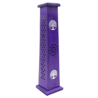 Porte-encens en bois violet motif arbre de vie 30 cm