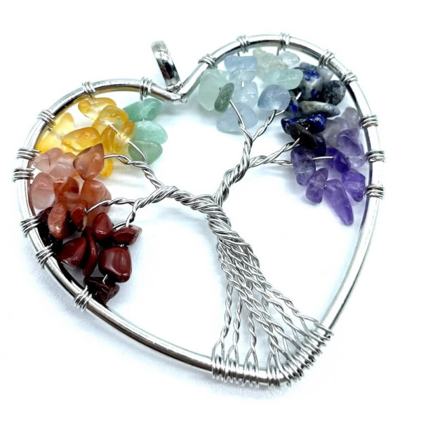 Pendentif coeur arbre de vie 7 chakras - 5 cm